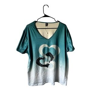 Emery Rose Teal and White Short Sleeve Tee